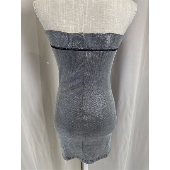 Silver Sparkly Tube Mini Dress With Side Slit - Picture 3 of 8